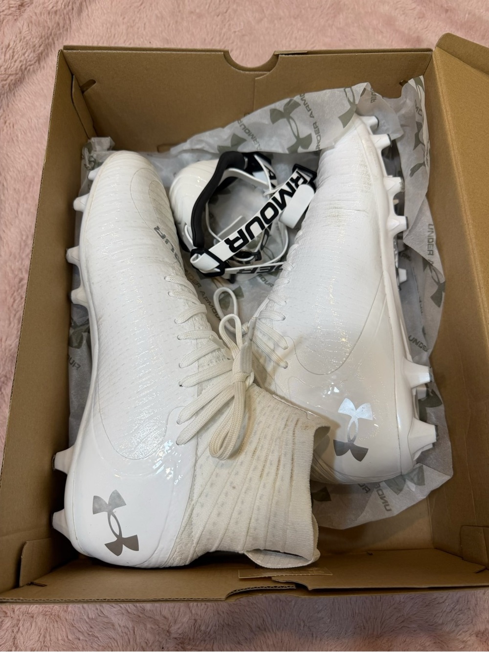 Under Armour Kids White Soccer Cleats with Knit Ankle Collar